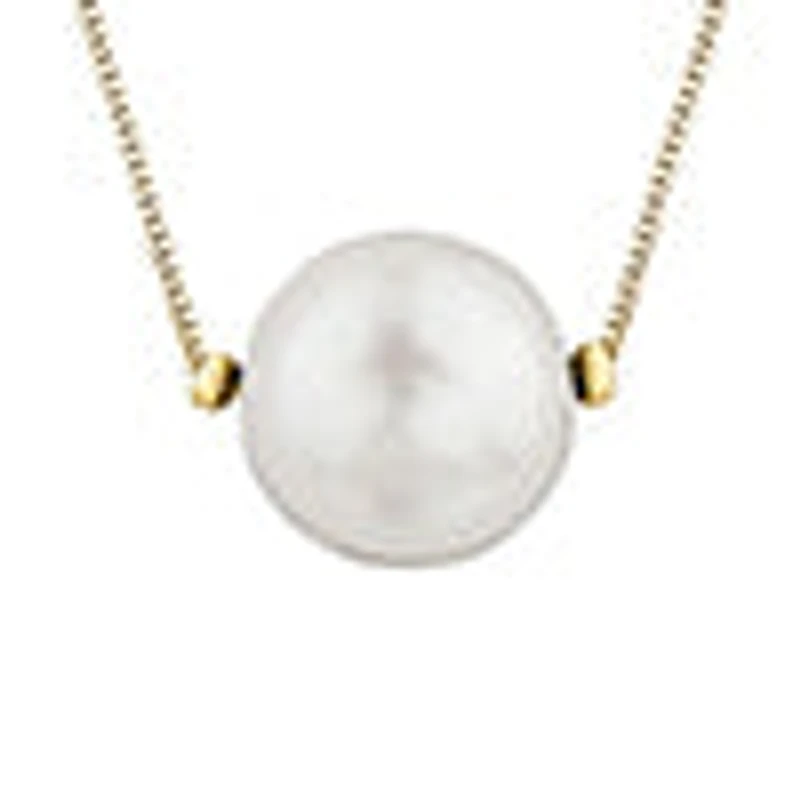 10K Yellow Gold Fine Box Chain with 7mm Cultured Pearl - 18 Inches