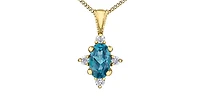 10K Yellow Gold Blue Topaz and Diamond Necklace, 18"