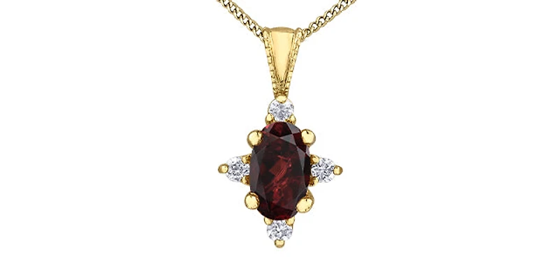 10K Yellow Gold Garnet and Diamond Necklace, 18"