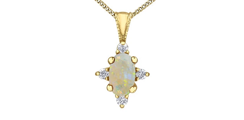 10K Yellow Gold Opal and Diamond Necklace 18" - White gold