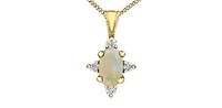 10K Yellow Gold Opal and Diamond Necklace 18" - White gold