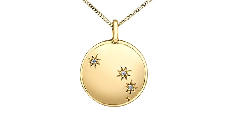 10K Yellow Gold 0.01cttw Diamond Aries Zodiac Pendant 18''