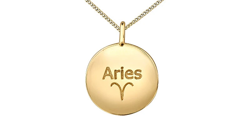 10K Yellow Gold 0.01cttw Diamond Aries Zodiac Pendant 18''