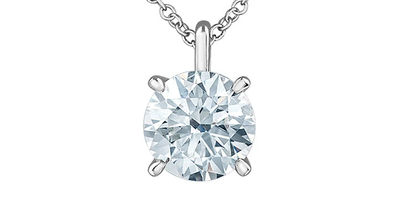 14K White Gold 2.11cttw Lab Grown Diamond Solitaire Necklace with Rolo Chain (Lobster Clasp) - Adjustable 16 - 18 Inches