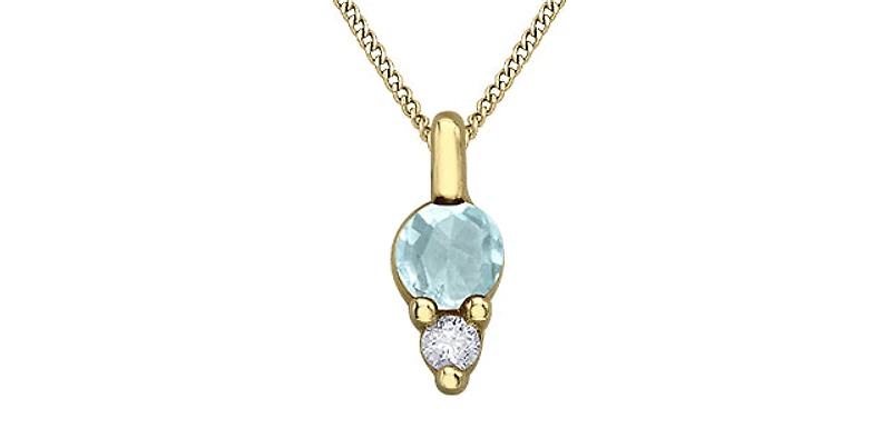 10K Yellow Gold 3.0mm Round Cut Aquamarine & 0.017cttw Diamond Pendant - 18"