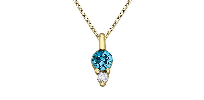 10K Yellow Gold Blue Topaz Necklace and Diamond Necklace