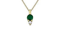 10K Yellow Gold Round Cut Emerald and Diamond Pendant, 18"