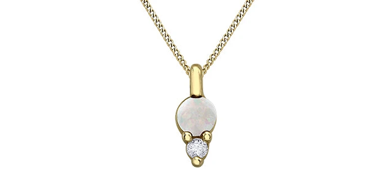10K Yellow Gold Opal and Diamond Pendant