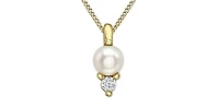 10K Yellow Gold Cultured Pearl and Diamond Pendant - 18"