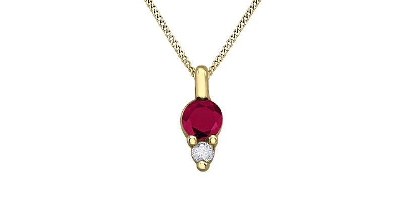 10K Yellow Gold Ruby and Diamond Necklace, 18"
