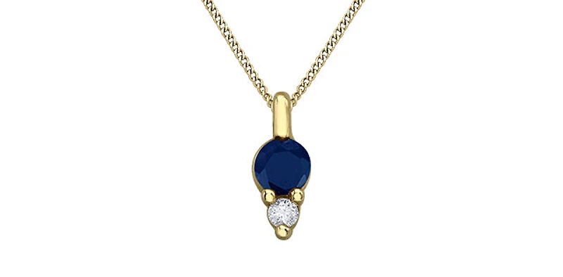 10K Yellow Gold 3mm Sapphire and Diamond Pendant - 18 inches