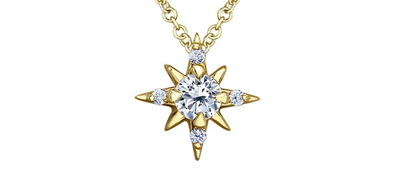 14K Yellow Gold 0.16cttw Diamond Star Necklace, 18"