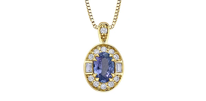 10K Yellow Gold Genuine Tanzanite, White Sapphire & Diamond Pendant - 18"