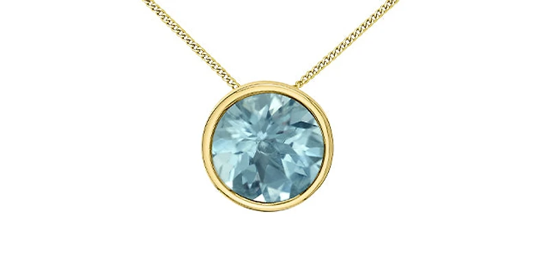 10K Yellow Gold 5mm Genuine Aquamarine Pendant, 18"