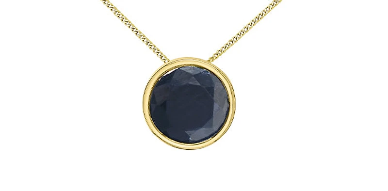 10K Yellow Gold 5mm Genuine Sapphire Pendant, 18"