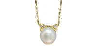 10K Yellow Gold Pearl and 0.01 cttw Diamond Necklace