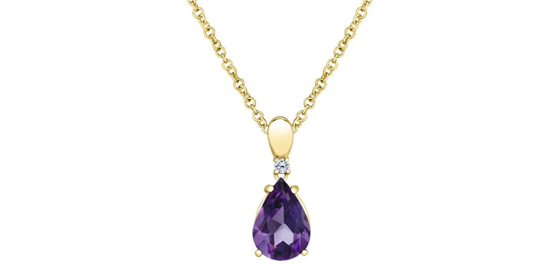 10K Yellow Gold Amethyst and Canadian Diamond Pendant