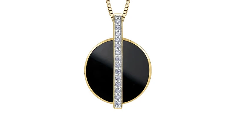 10K Yellow Gold Onyx and Diamond Necklace
