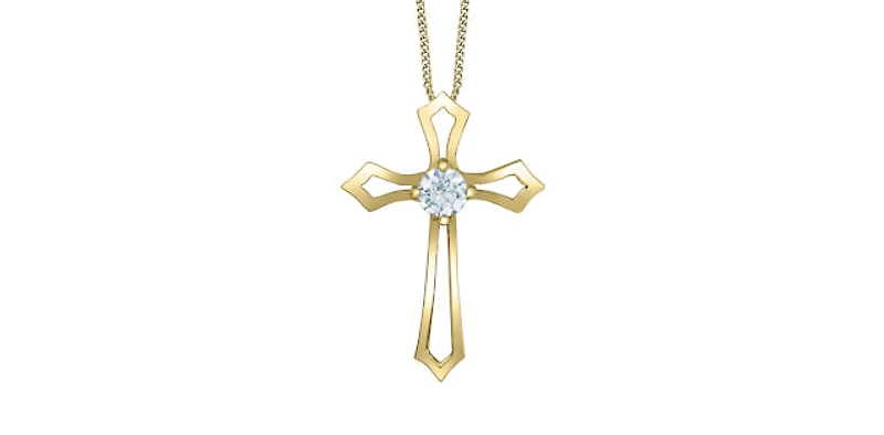 10K Yellow Gold 0.20cttw Lab Grown Diamond Cross Necklace - 18 Inches