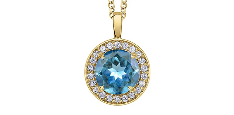 10K Yellow Gold Blue Topaz and Diamond Necklace 18" - yellow gold