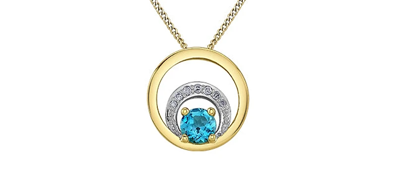 10K Yellow Gold Blue Topaz and Diamond Necklace