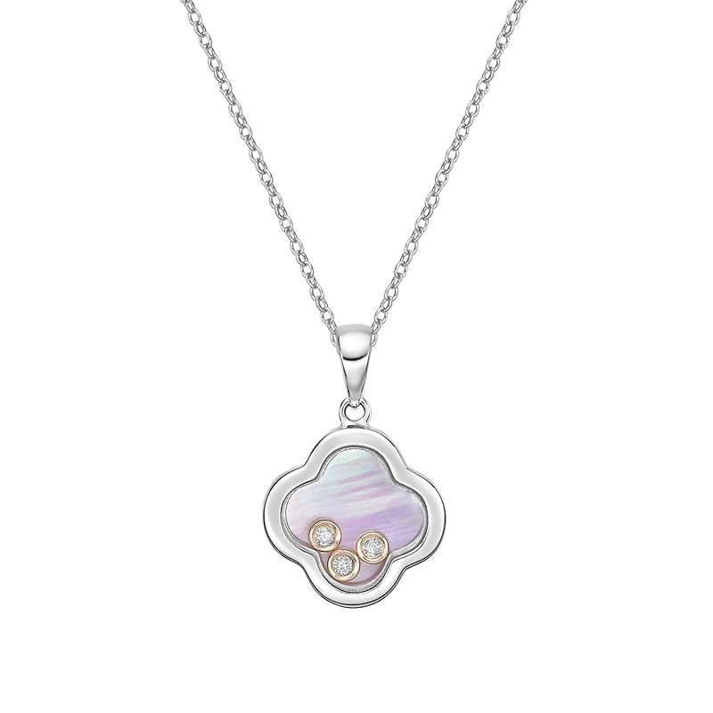10K White Gold Floating Four-leaf Diamond Pendant