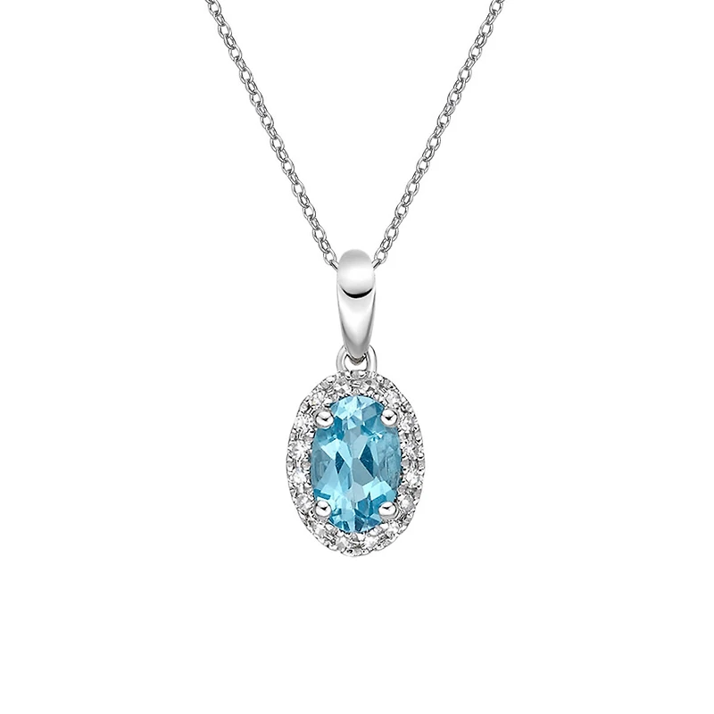 10K White Gold Swiss Blue Topaz and Diamond Pendant 