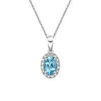 10K White Gold Swiss Blue Topaz and Diamond Pendant 