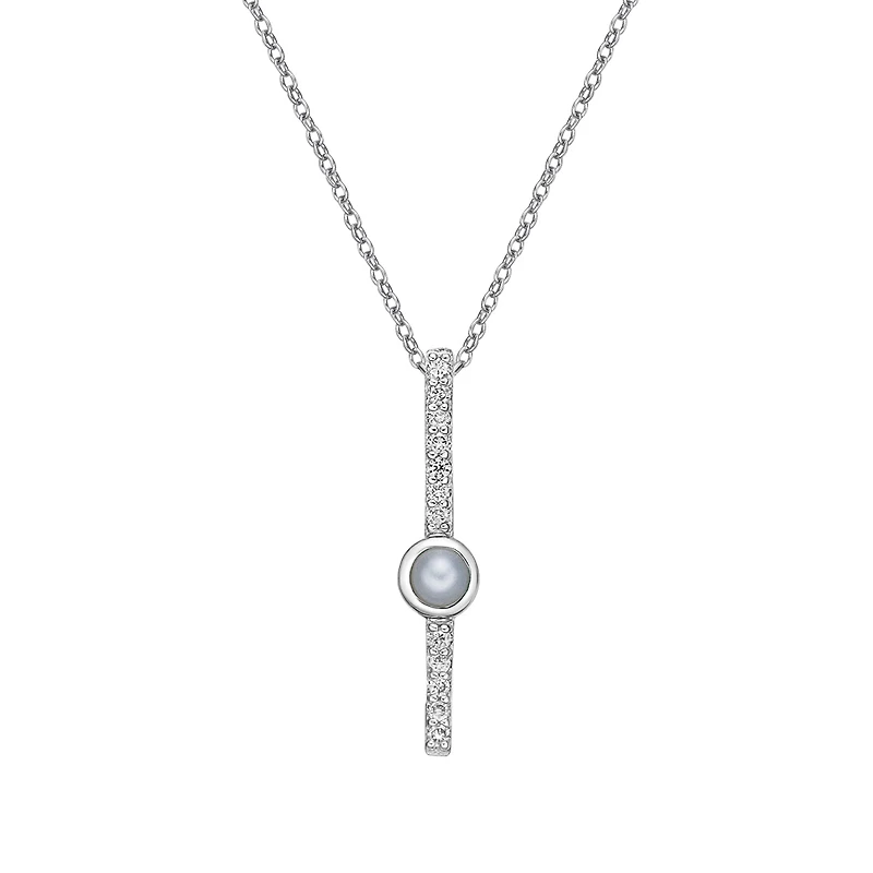 10K White Gold Bezel-set Freshwater Pearl pendant with diamonds (no chain).