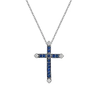10K White Gold Sapphire & diamond cross pendant