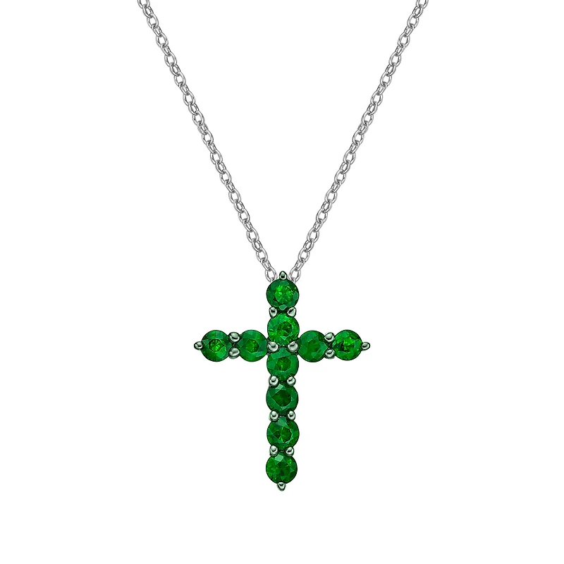 10K White Gold Emerald cross pendant