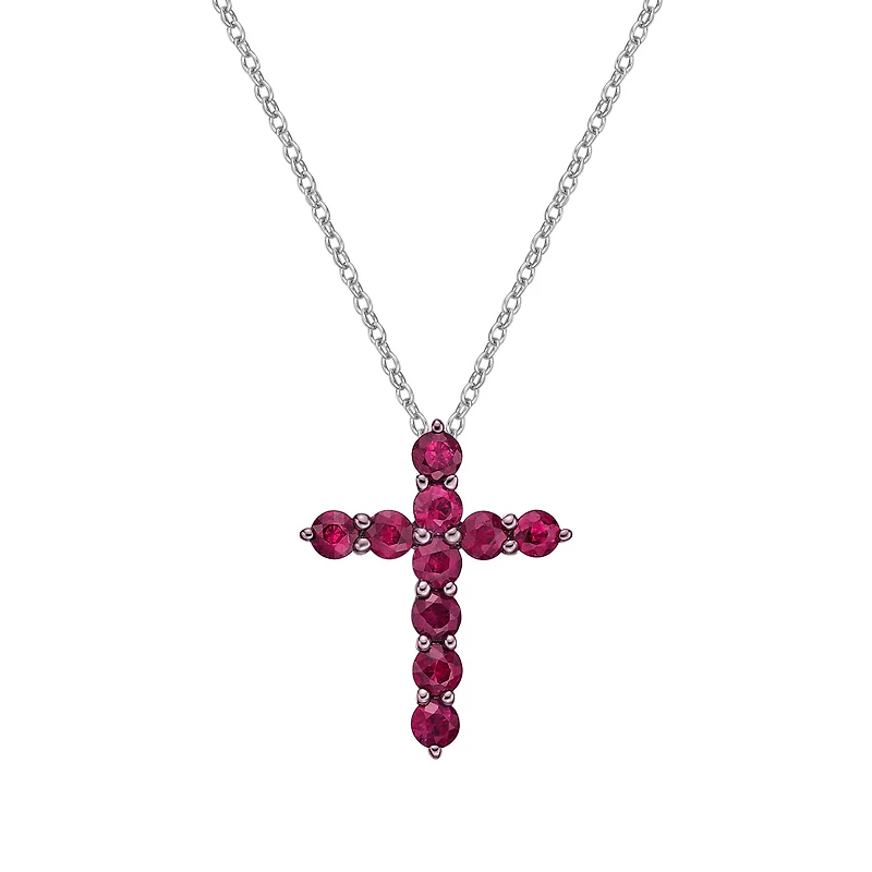 10K White Gold Ruby cross pendant