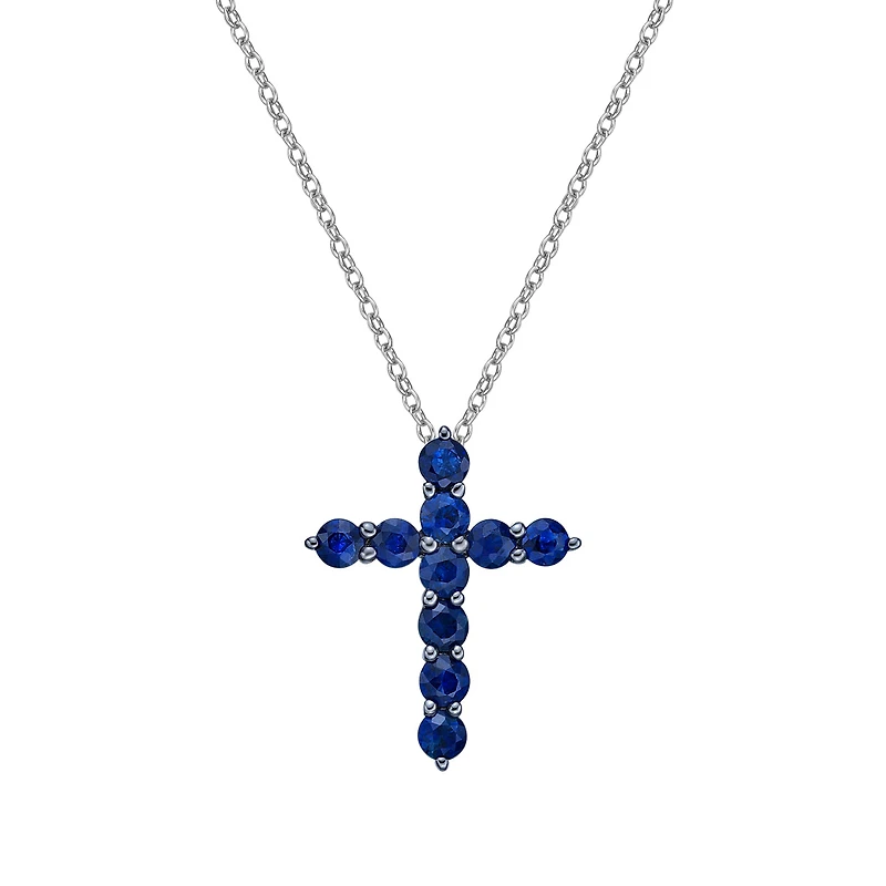 10K White Gold Sapphire cross pendant