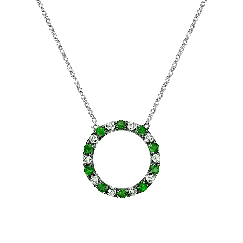 10K White Gold Emerald & diamond circle of love necklace