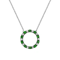 10K White Gold Emerald & diamond circle of love necklace