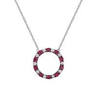 10K White Gold Ruby & diamond circle of love necklace
