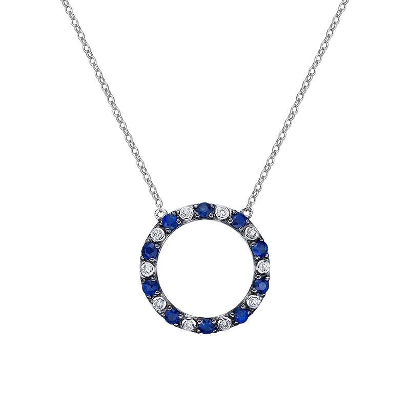 10K White Gold Sapphire & diamond circle of love necklace