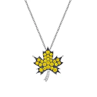 10K White Gold Yellow Sapphire & diamond maple leaf pendant