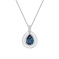 10K White Gold Bezel-set Pear London Blue Topaz and Diamond Pendant with Enamel
