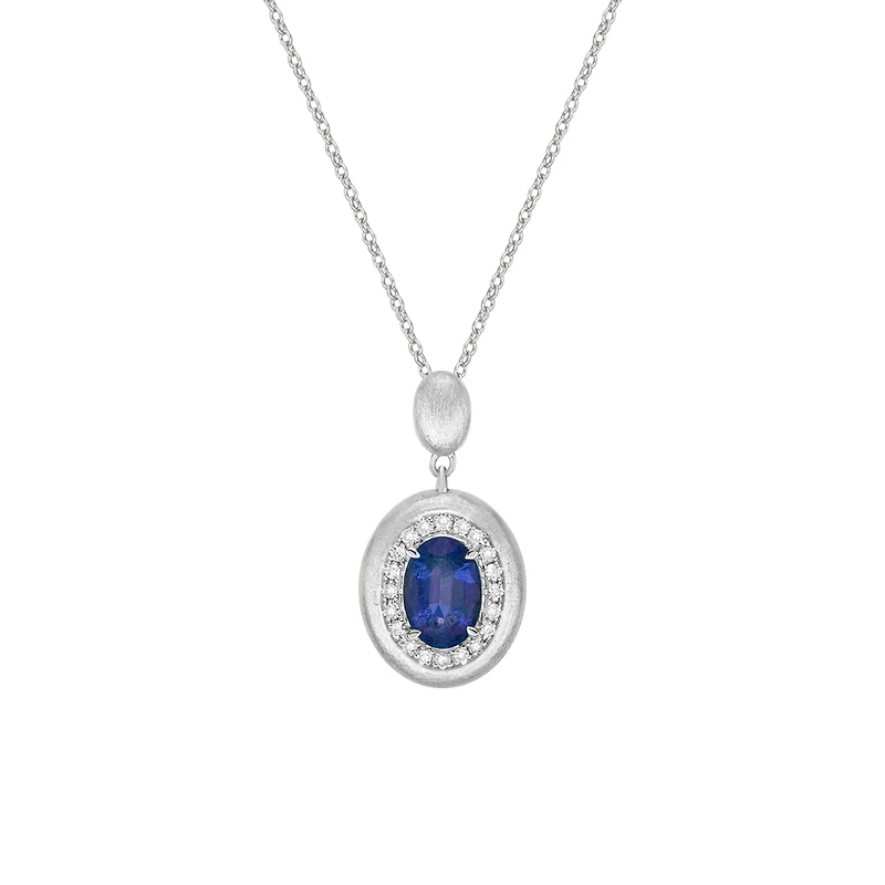 14K Gold Brushed Sapphire & Diamond pendant