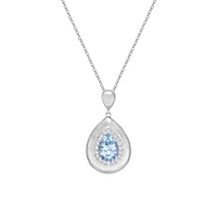 10K White Gold Brushed Aquamarine & Diamond pendant