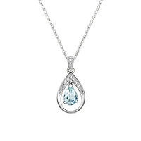 10K White Gold Aquamarine & diamond pendant with chain