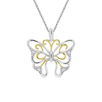 10K 2 Tone Gold 0.02cttw Diamond Butterfly Pendant, 18"