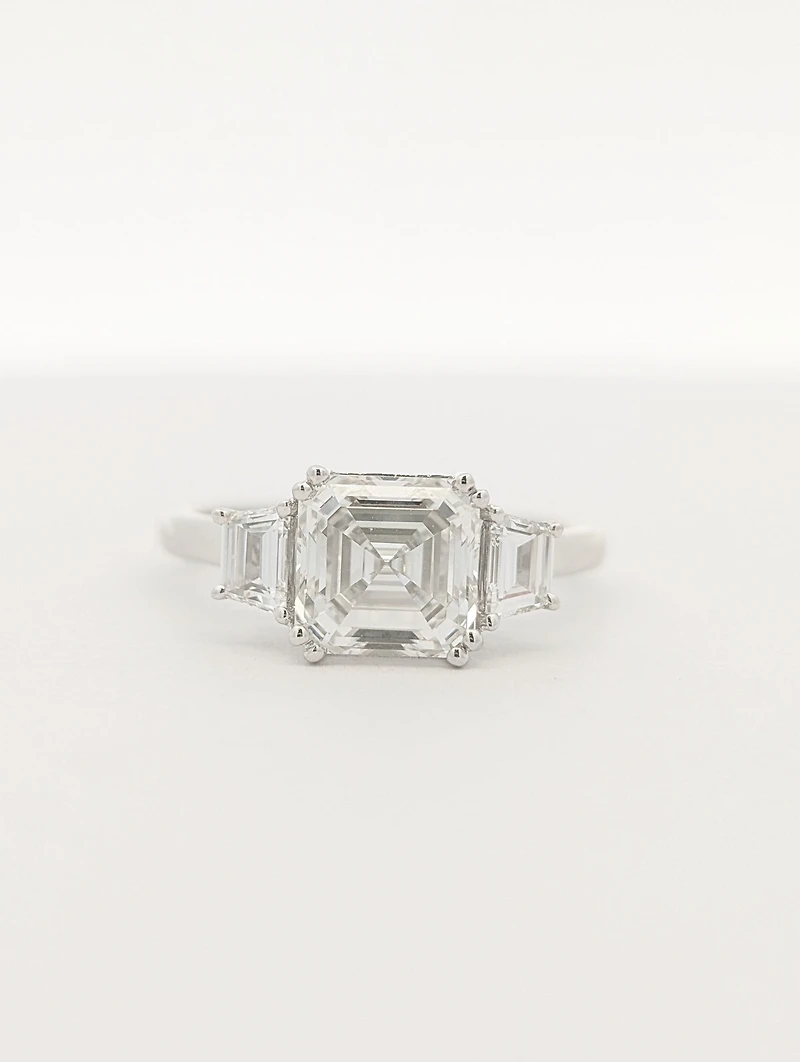 14K White Gold Lab Grown Asscher Cut Diamond Engagement Ring - / 4