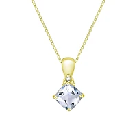 10K Gold Prong-set Aquamarine pendant with diamond accent - White gold