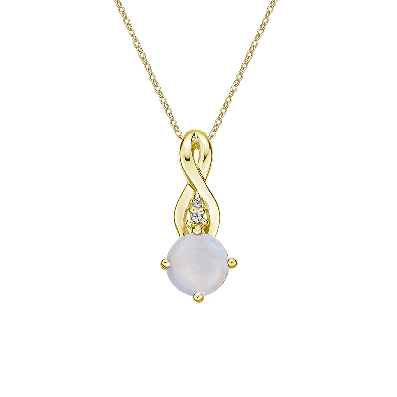 10K Yellow Gold Prong-set White Opal Pendant with Diamond Accent