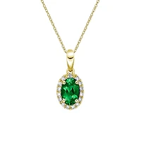 10K Yellow Gold Prong-set Emerald pendant with diamond halo