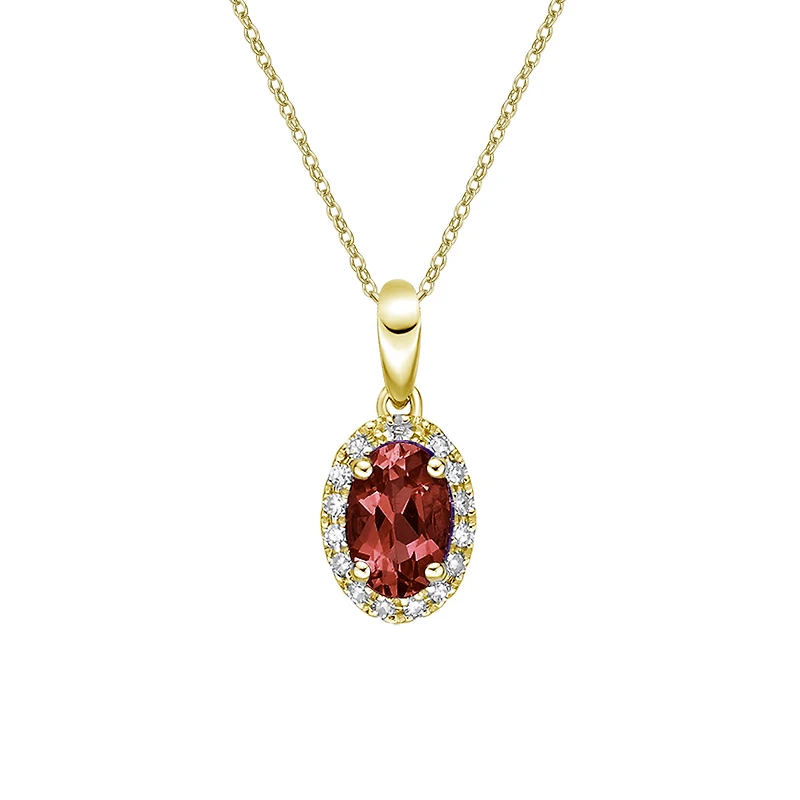 10K Yellow Gold Prong-set Garnet pendant with diamond halo