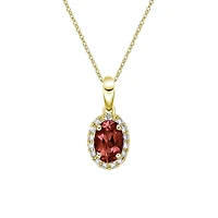 10K Yellow Gold Prong-set Garnet pendant with diamond halo