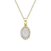 10K Yellow Gold Prong-set White Opal Pendant with Diamond Halo